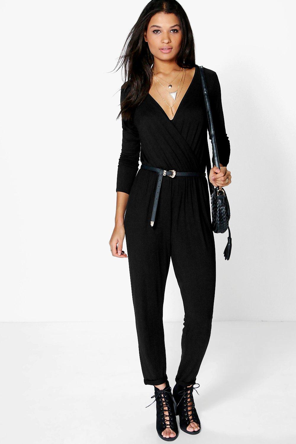 boohoo wrap front jumpsuit