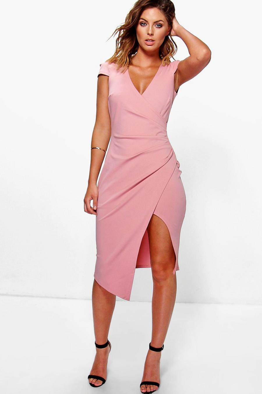 Blush pink Cap Sleeve Wrap Midi Dress