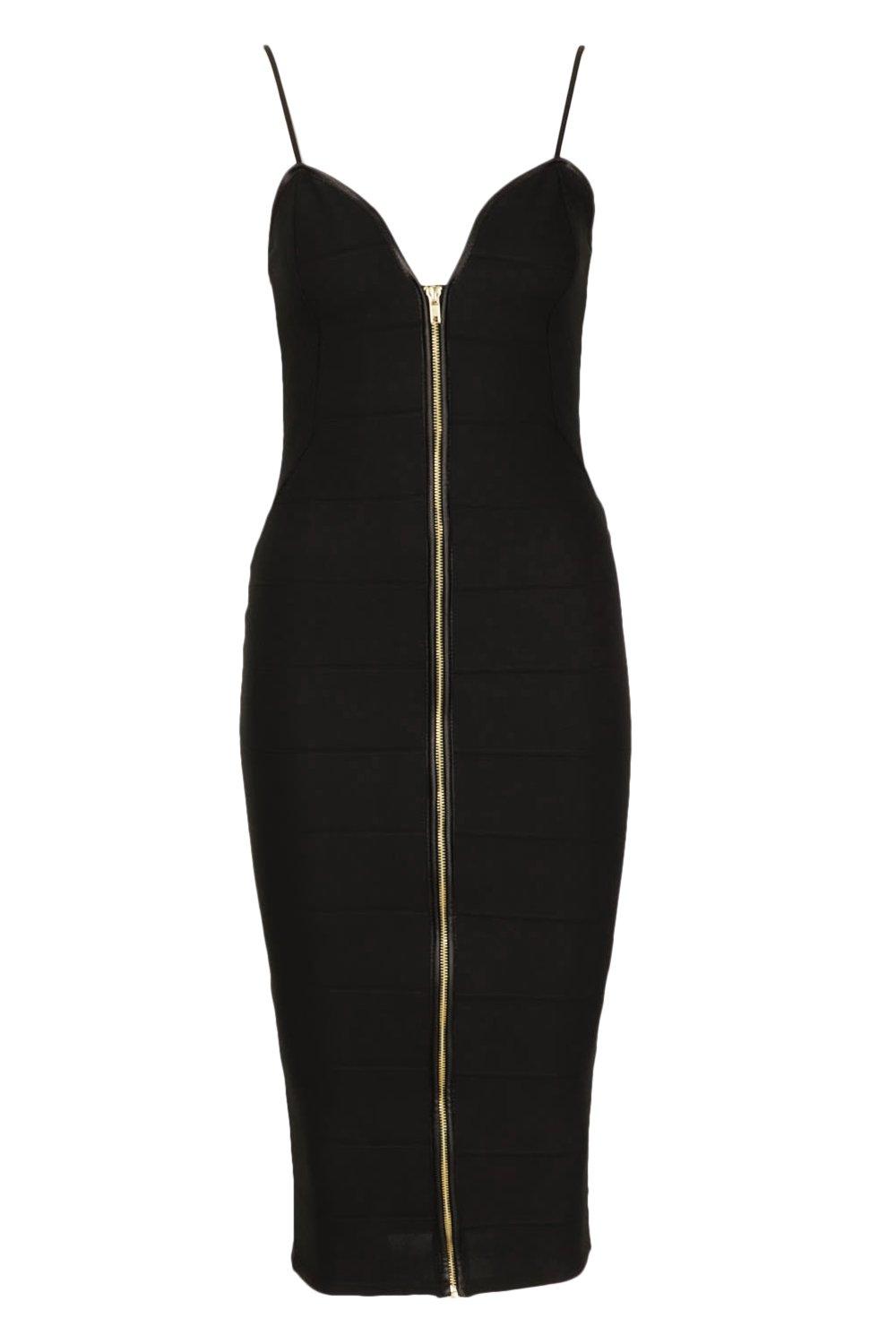 Contouring Bandage Zip Through Midi Bodycon Dress Boohoo