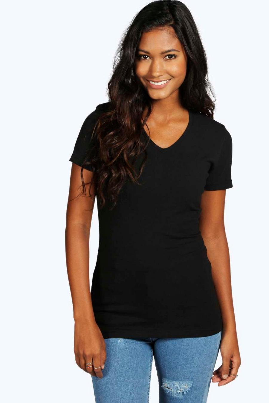 Black Isla Basic V Neck T-Shirt image number 1
