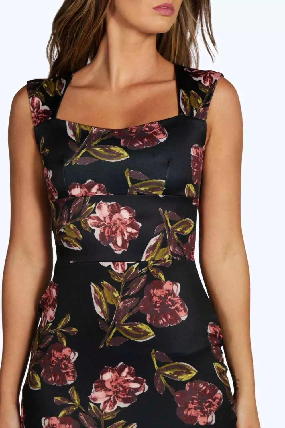 Floral print sweetheart neck bodycon sales dress