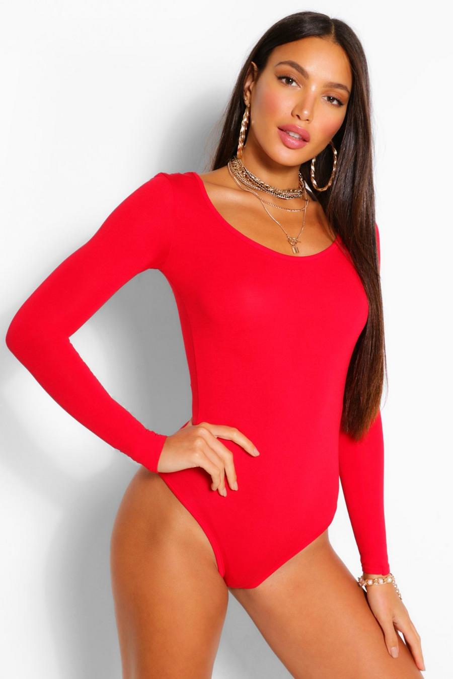 Red בגד גוף בייסיק עם שרוולים ארוכים לנשים גבוהות image number 1