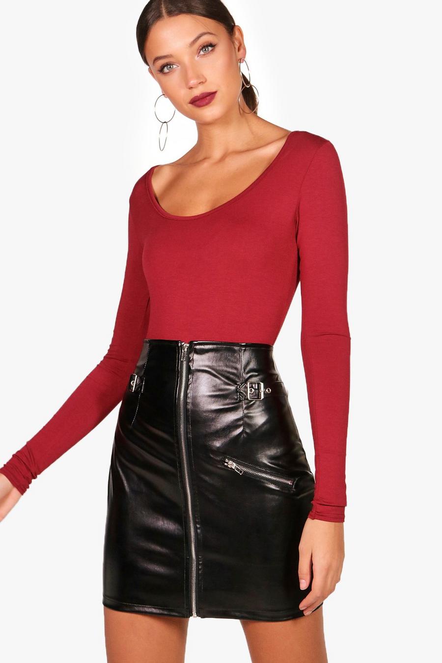 Wine red Tall Long Sleeve Basic Bodysuit image number 1