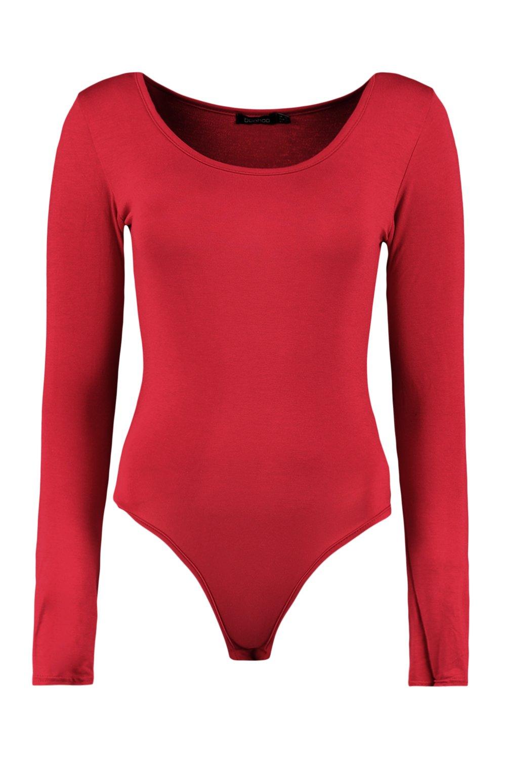 red long sleeve body suit