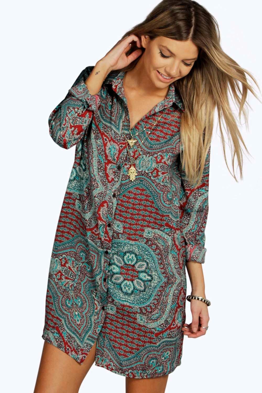 paisley shirt dress boohoo