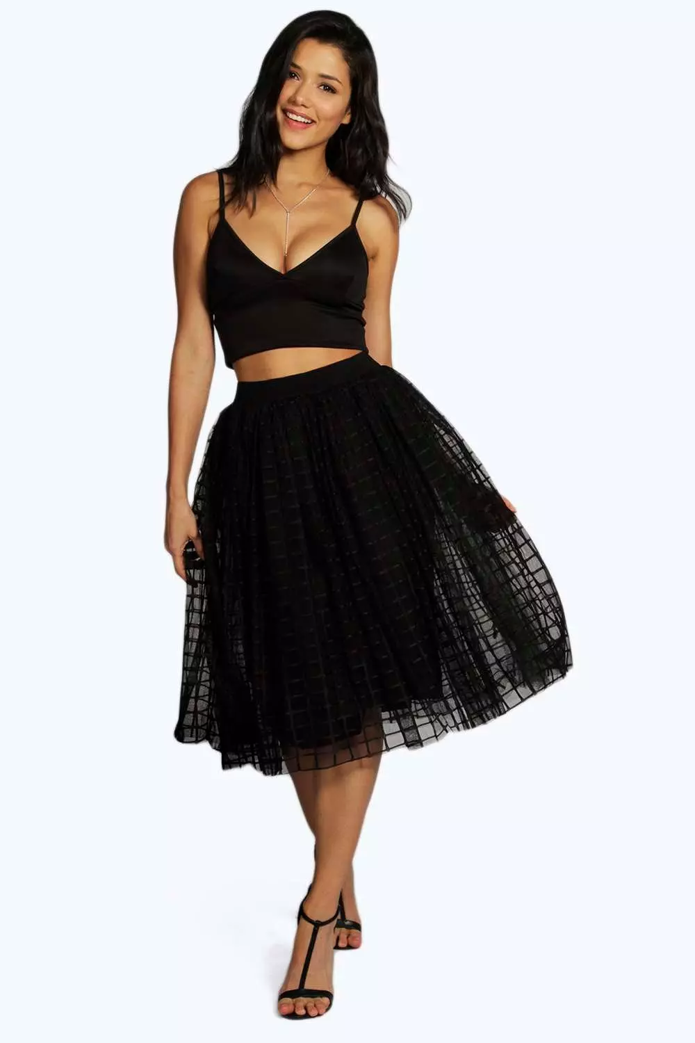 Boohoo tulle midi skirt in black best sale