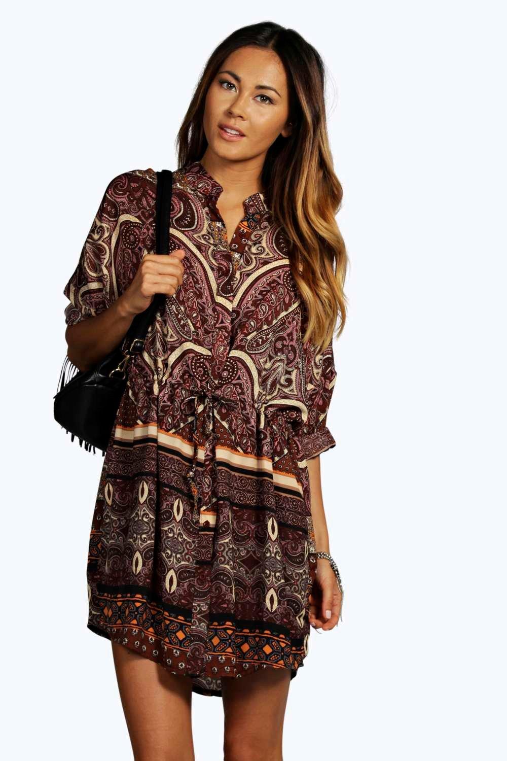 boohoo paisley shirt dress