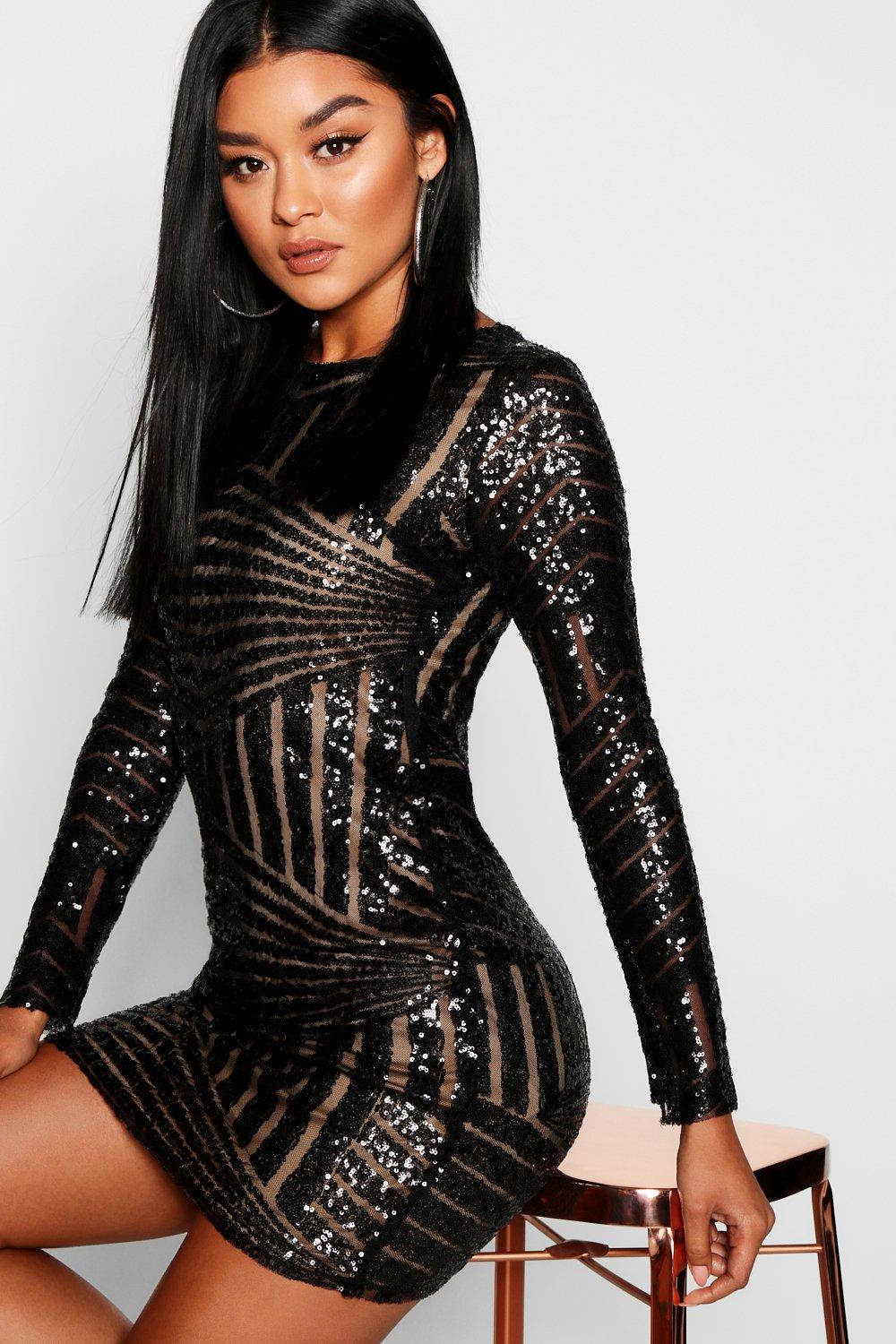 shiny sequins open back bodycon dress