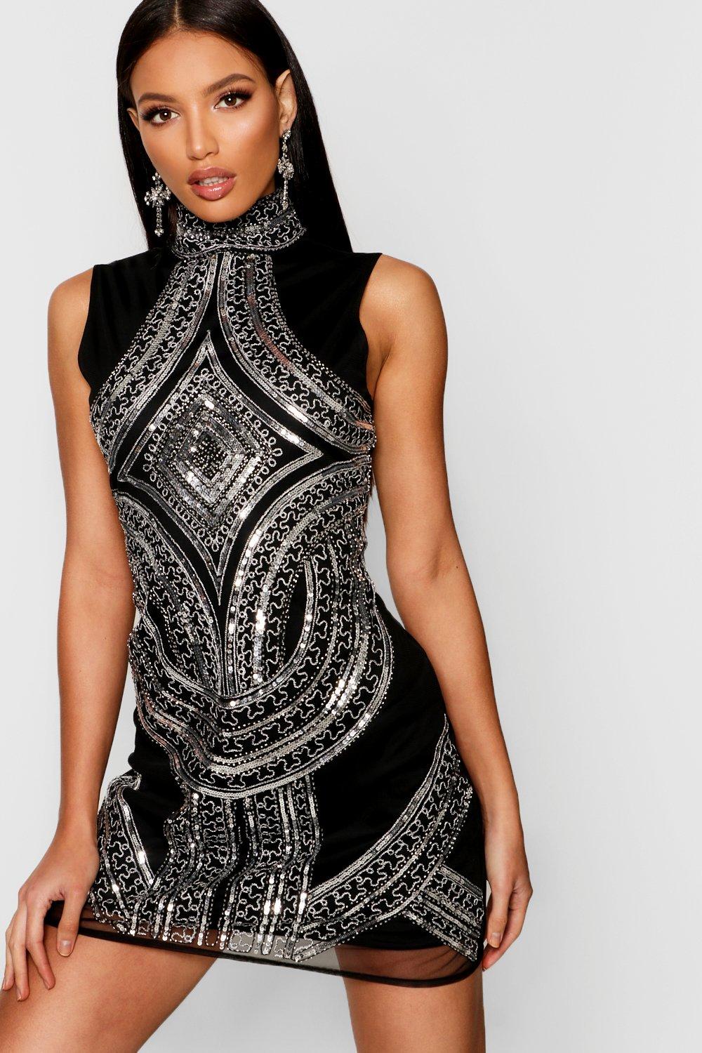 High neck 2025 embellished dress