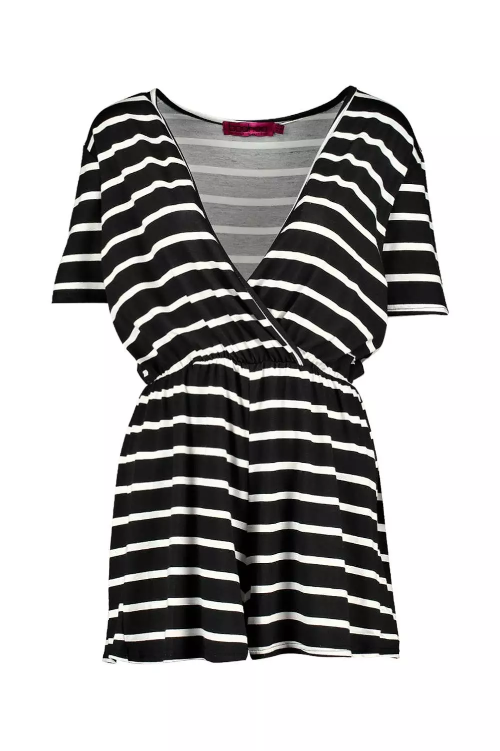 Black Wrap Front Capped Sleeve Striped Playsuit alternative image