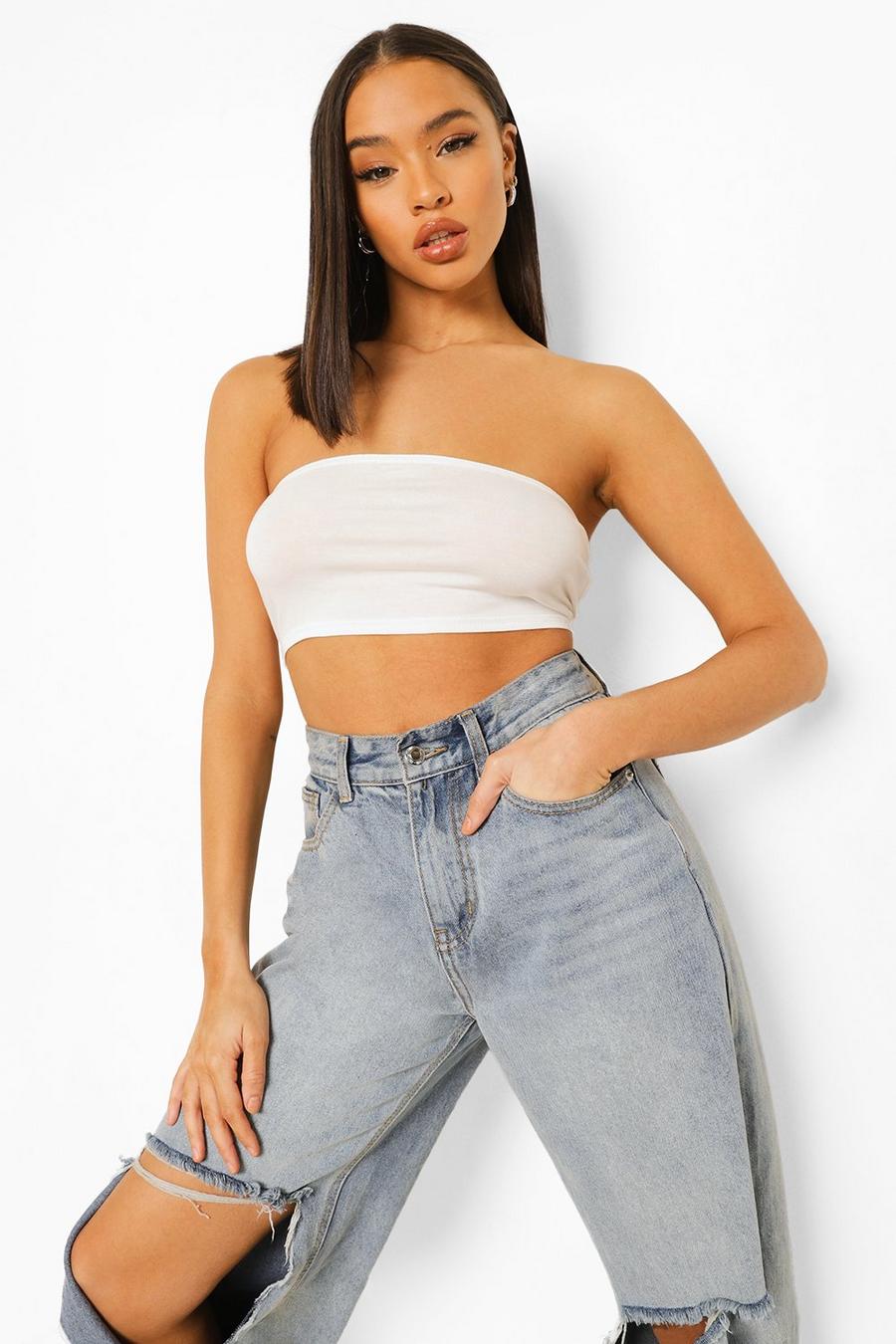 White Basic Jersey Knit Tube Top image number 1