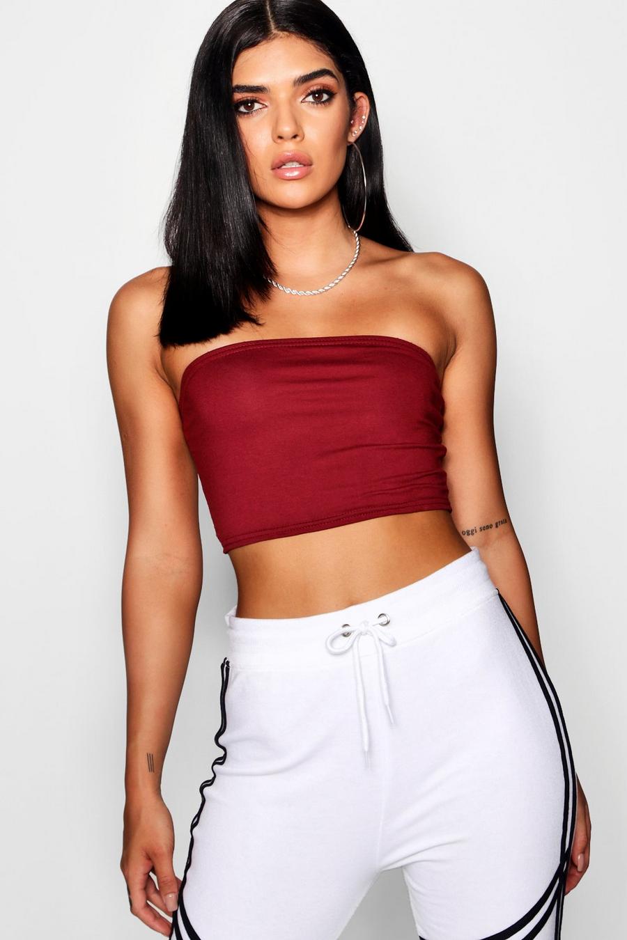 Wine Basic Jersey Knit Tube Top image number 1
