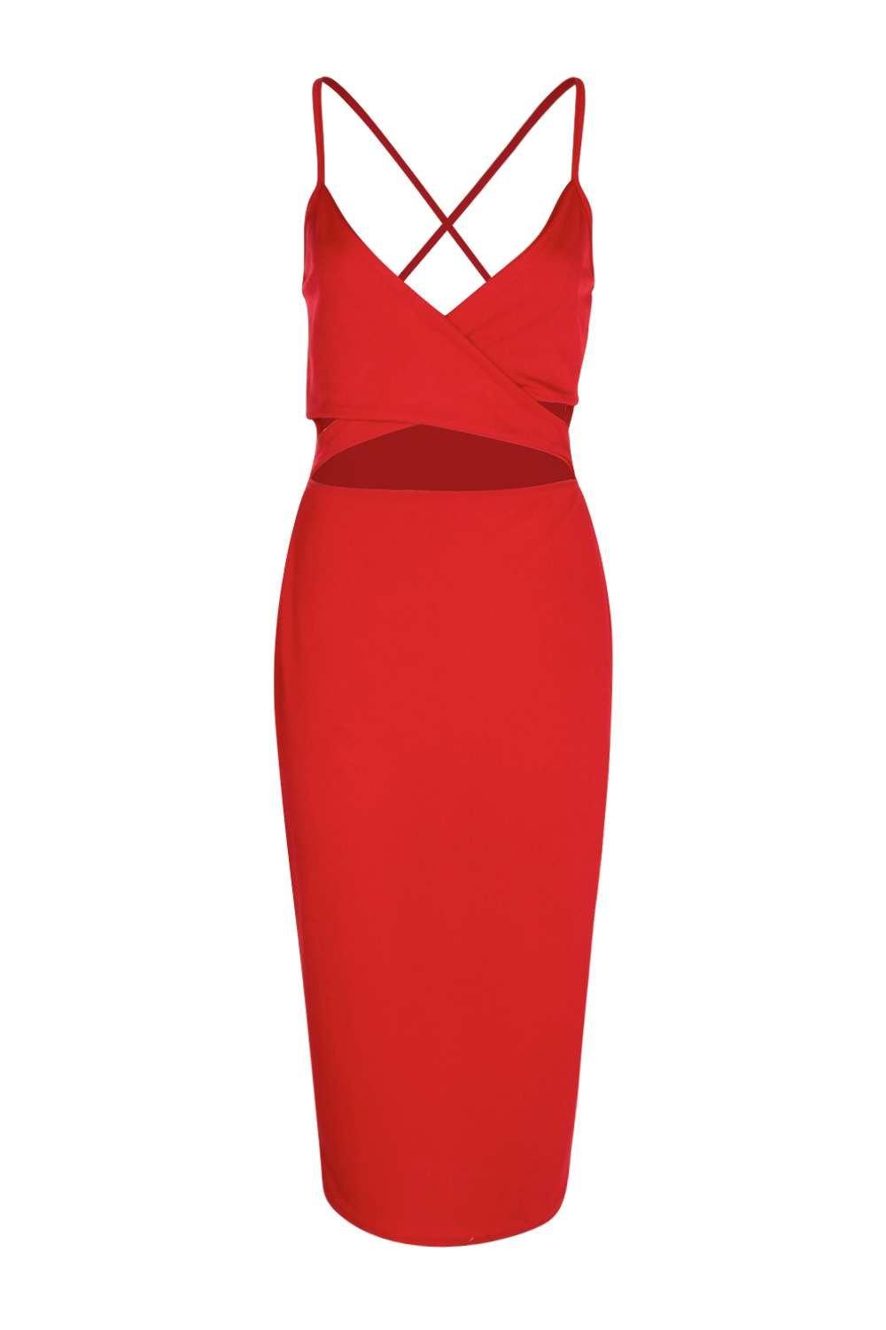 red strappy cross front bodycon dress