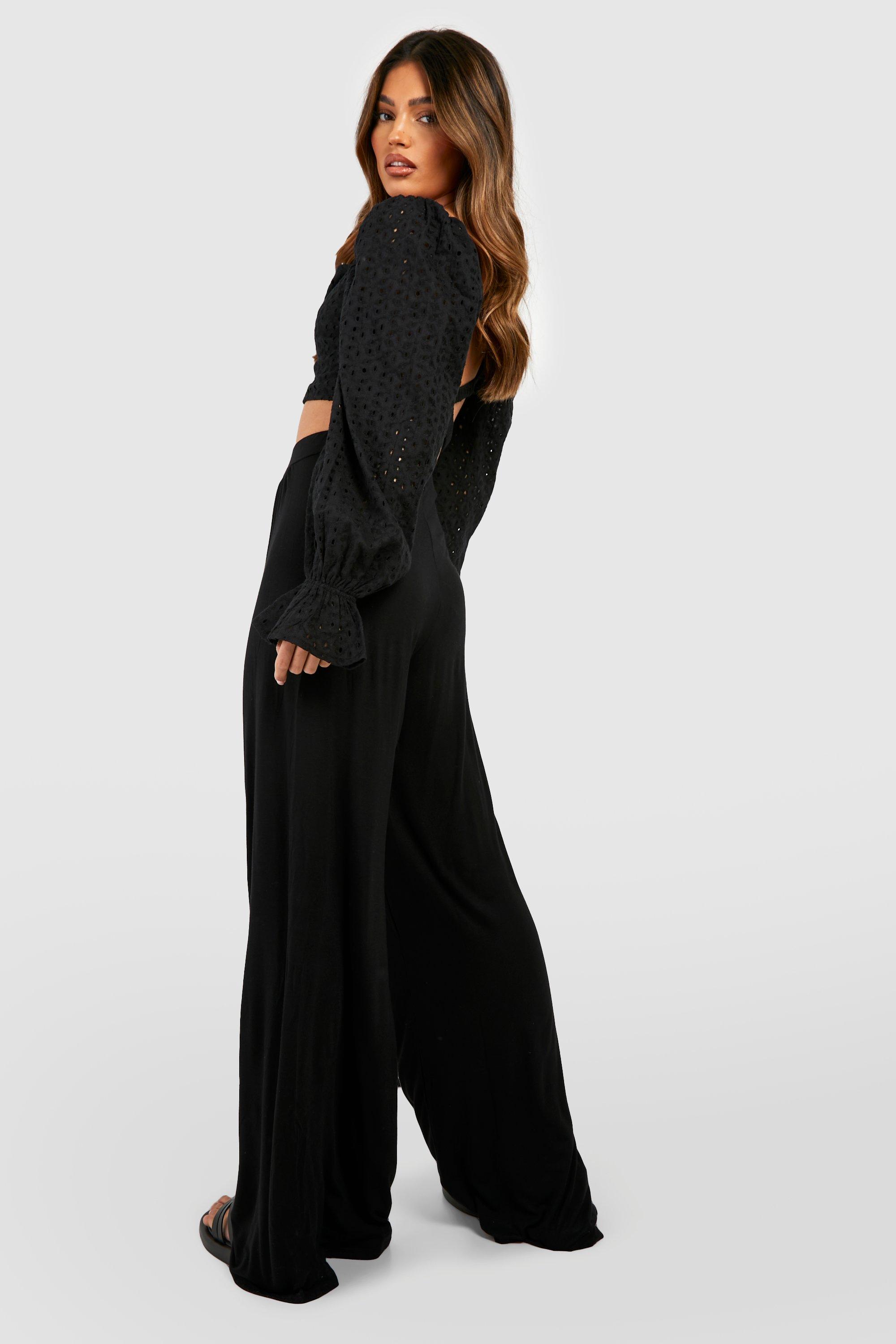 boohoo black wide leg trousers