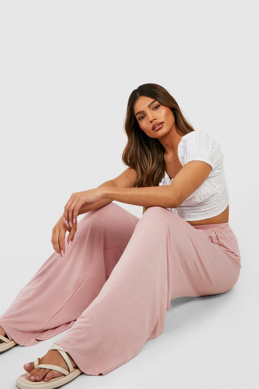 Rose pink Basics High Waisted Soft Wide Leg Trousers image number 1