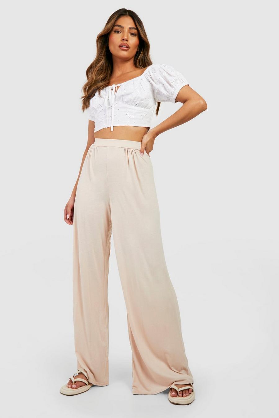 Sand Basics High Waisted Soft Wide Leg Trousers image number 1