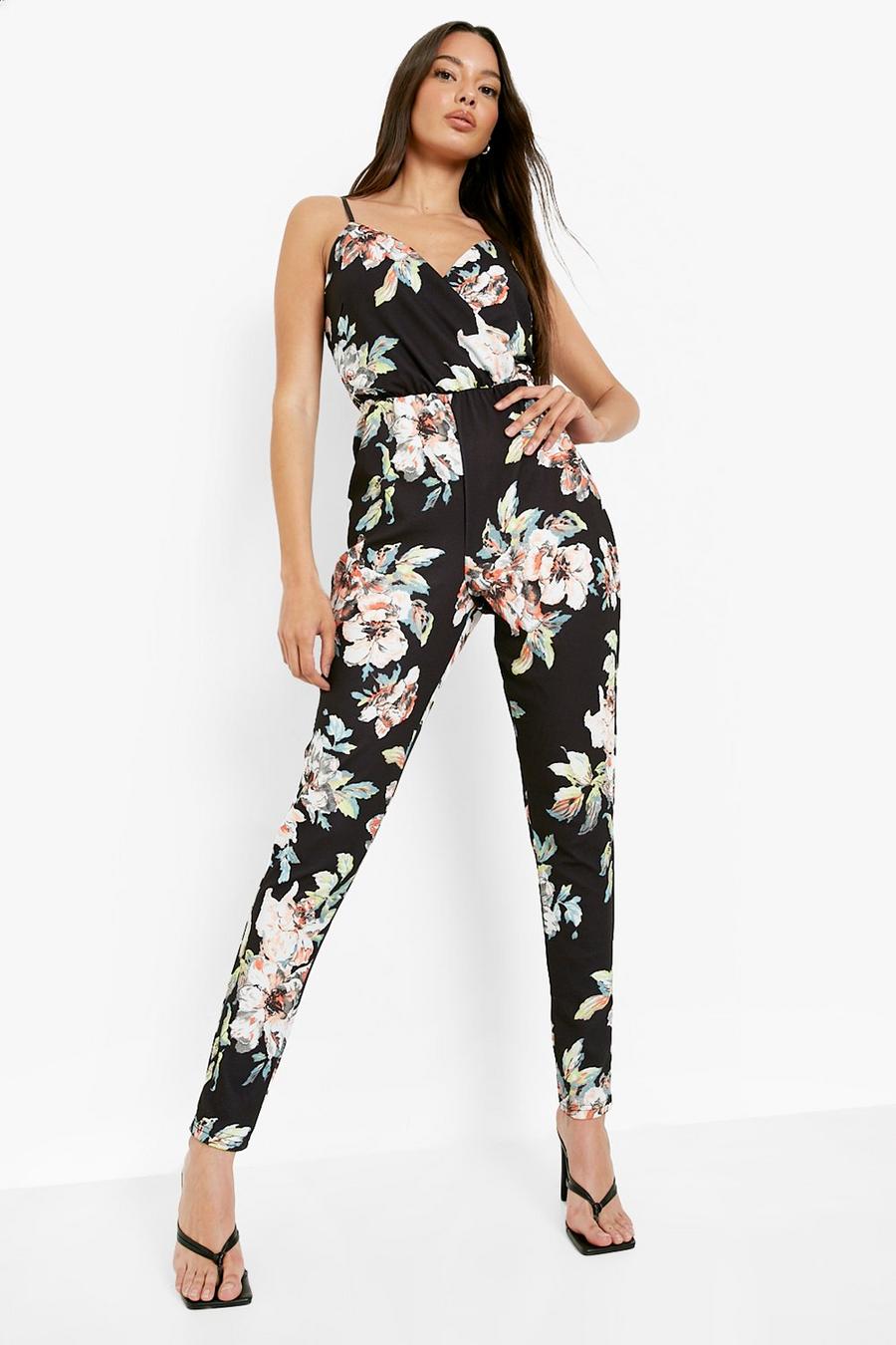 Multi Floral Print Cami Wrap Strappy Jumpsuit image number 1