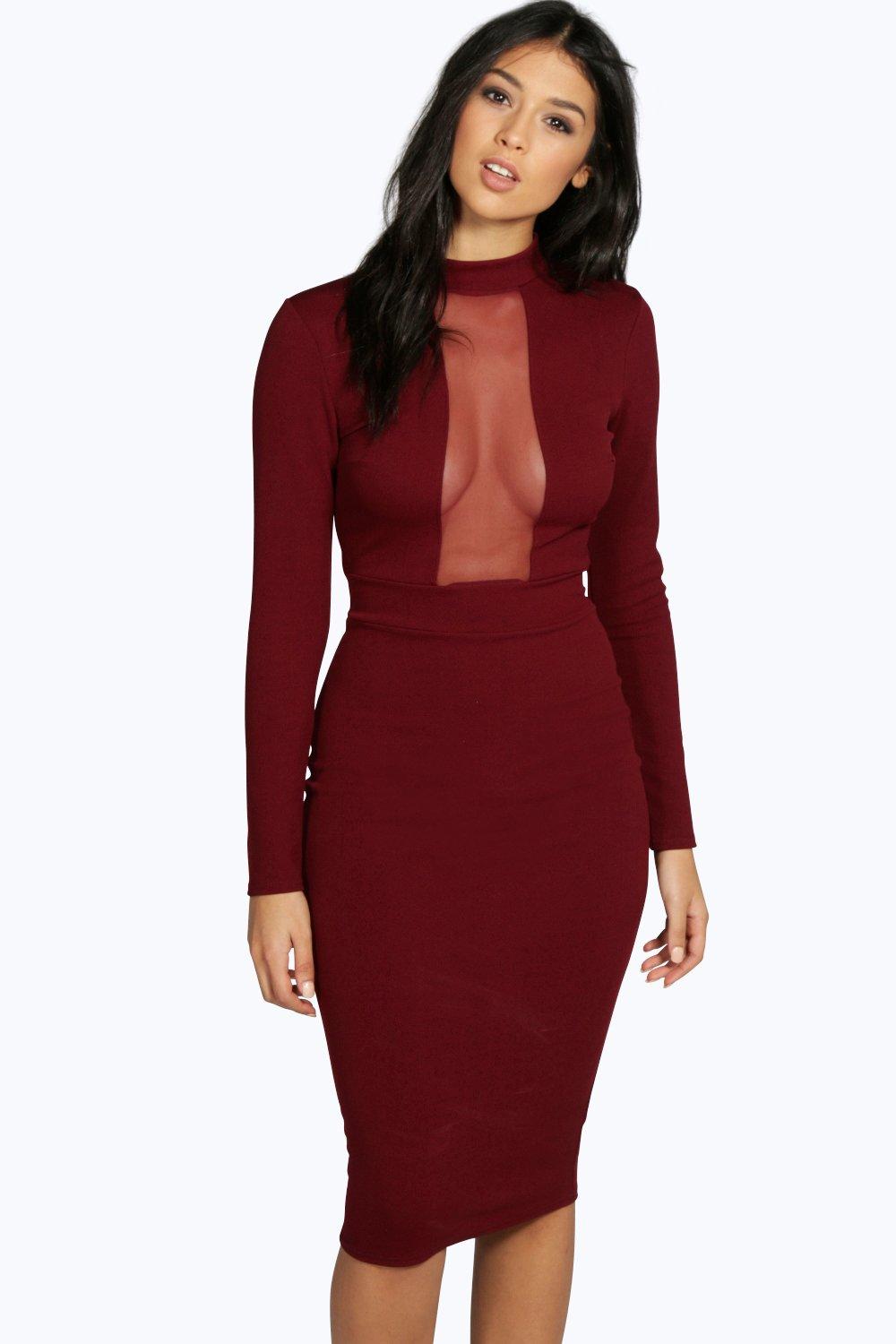 long sleeve midi bodycon dress