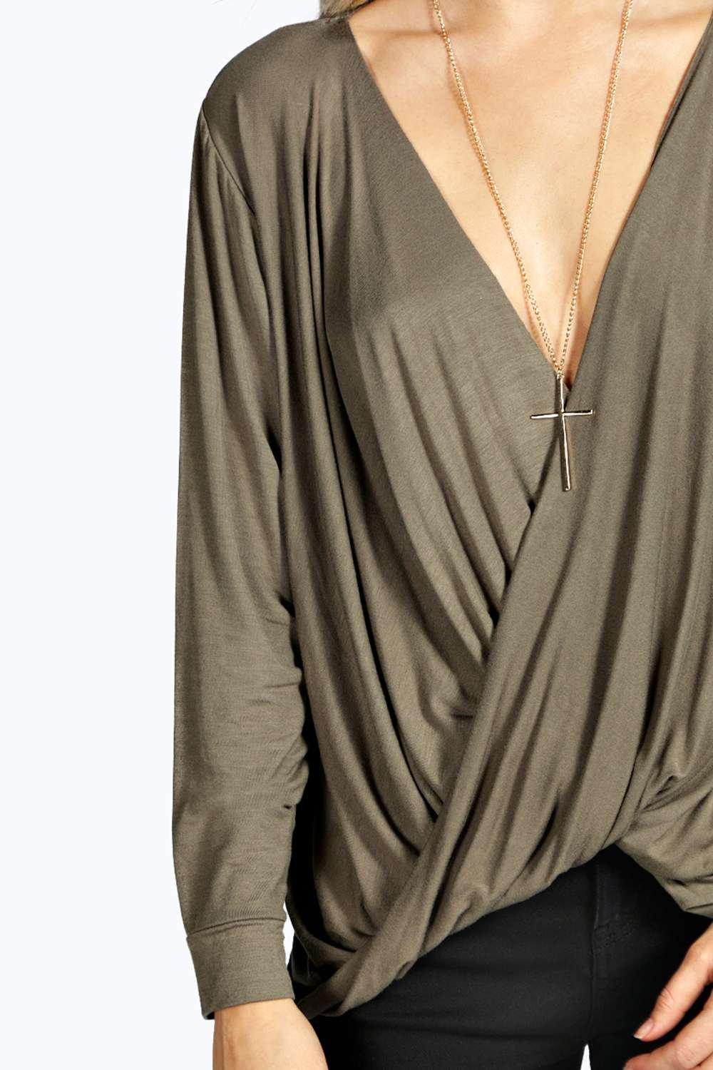 plunging neckline long sleeve top