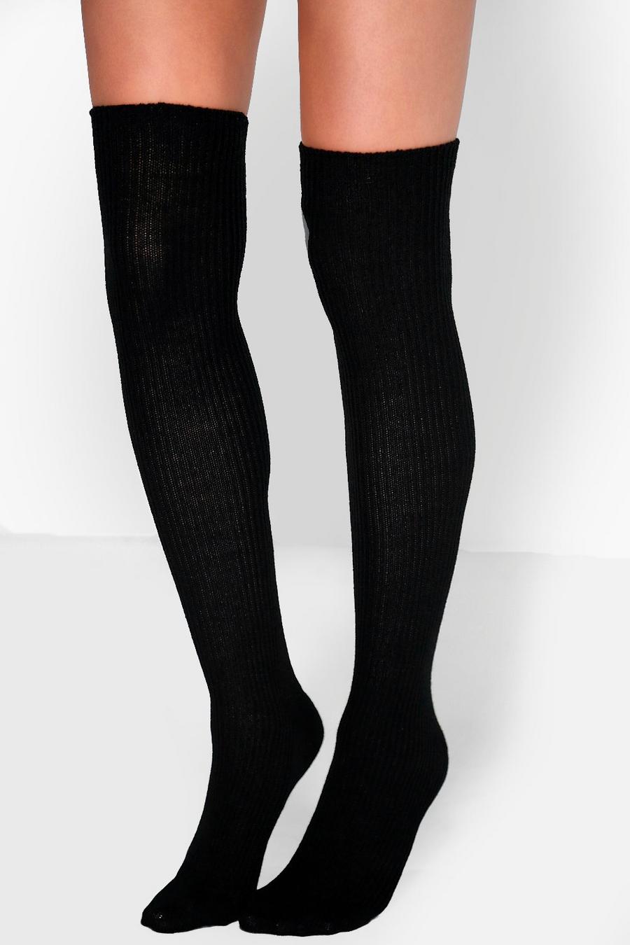 Black noir Ella Chunky Knit Knee High Socks image number 1