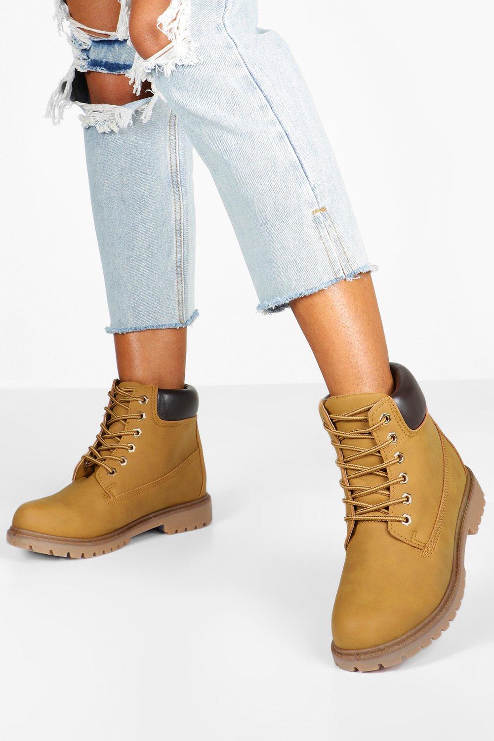 Padded Cuff Lace Up Combat Boots | boohoo