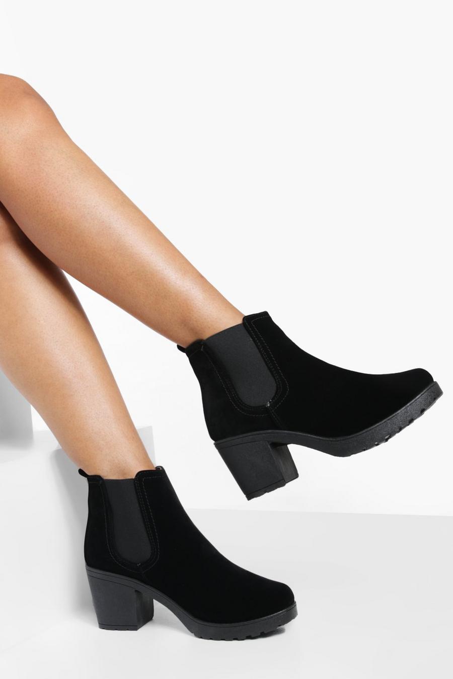 Black Block Heel Suedette Chelsea Boots