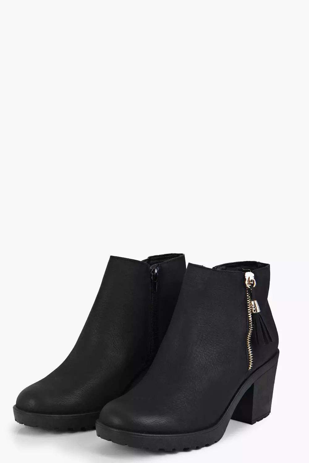 Black Fringe Trim Block Heel Chelsea Boots alternative image