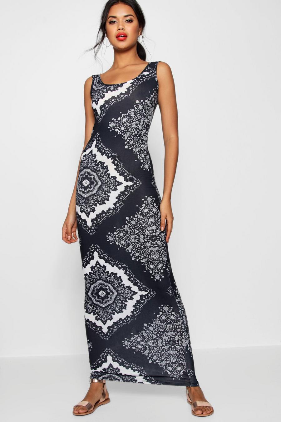 Meerdere Mono Paisley Maxi Jurk Met Lage Ronde Hals image number 1