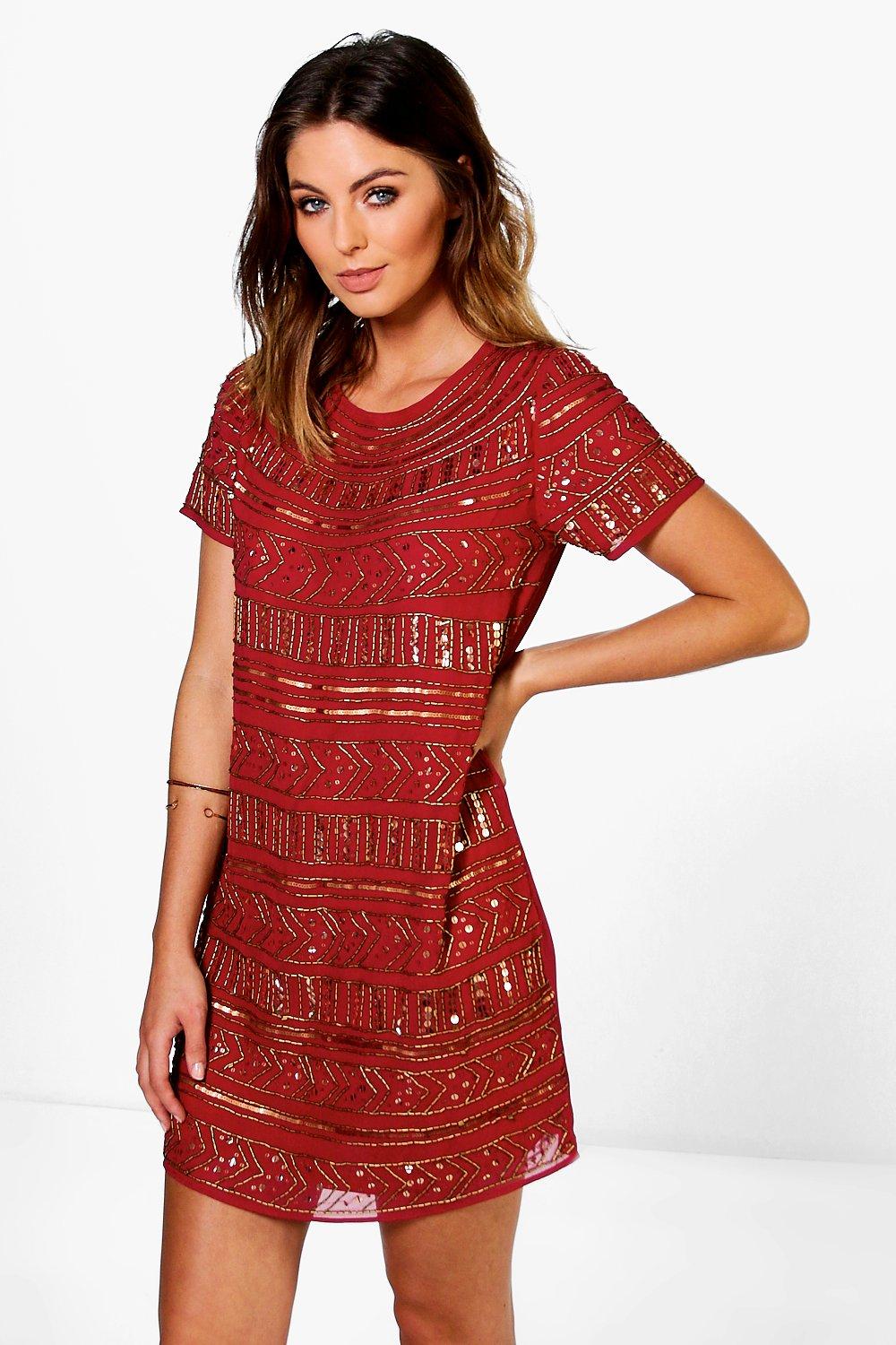 boohoo embellished shift dress