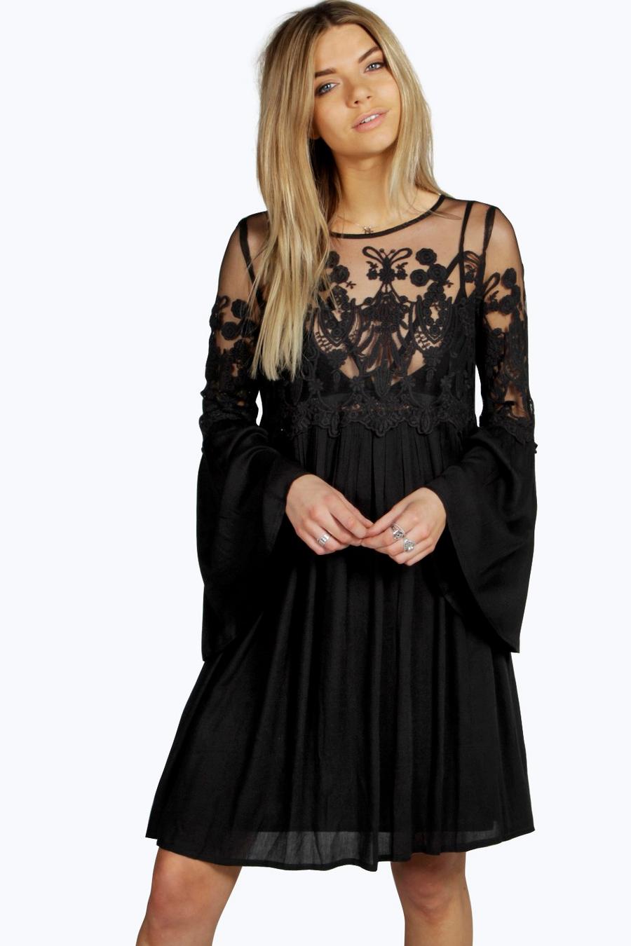 collection carmen robe en dentelle à manches larges, Noir black image number 1