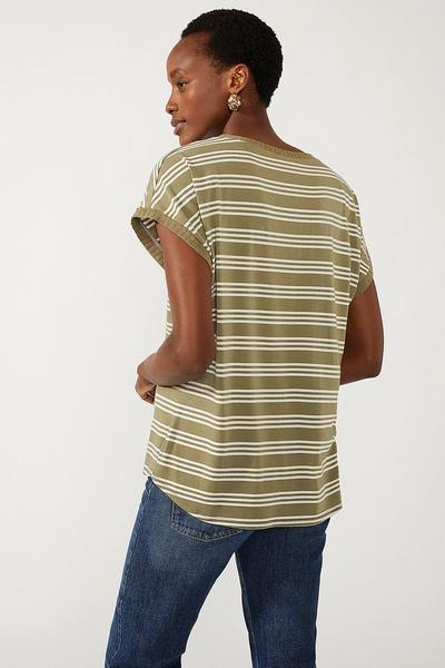 Maine khaki Stripe Slash Neck Top