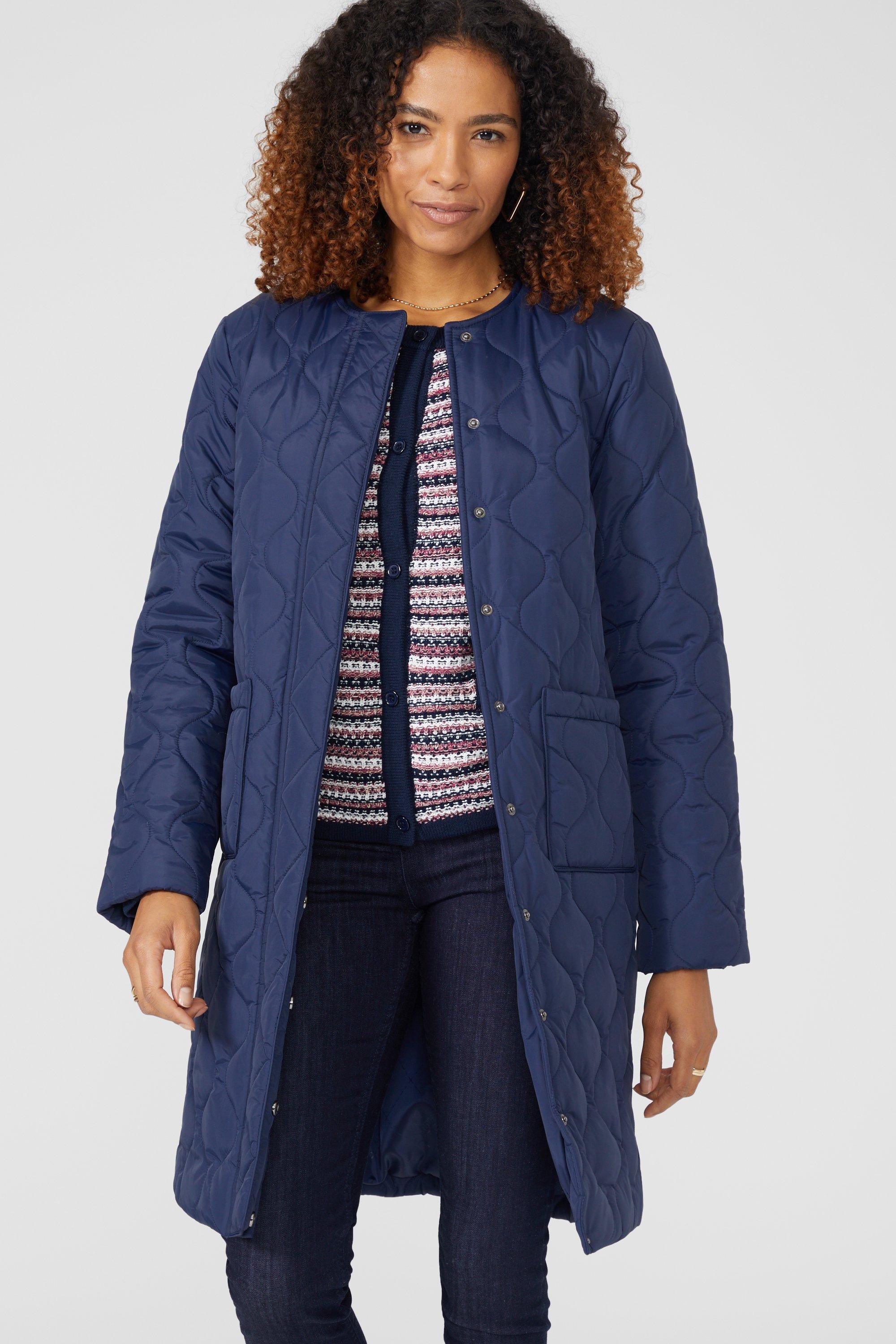 Maine Collarless Quilted Long Jacket & Padded Scarf | Debenhams