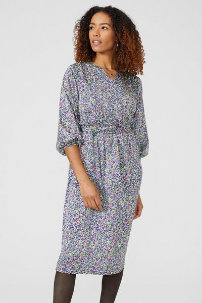 Maine floral Floral Printed Wrap Front Dress