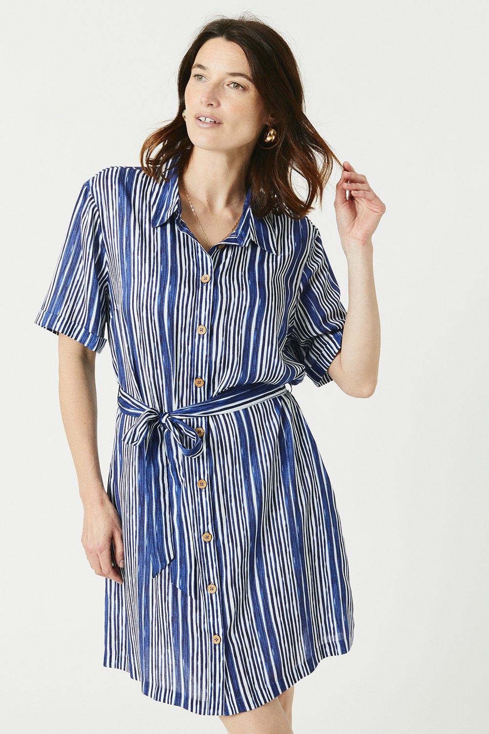 Maine Blue Stripe Mini Shirt Dress | Debenhams