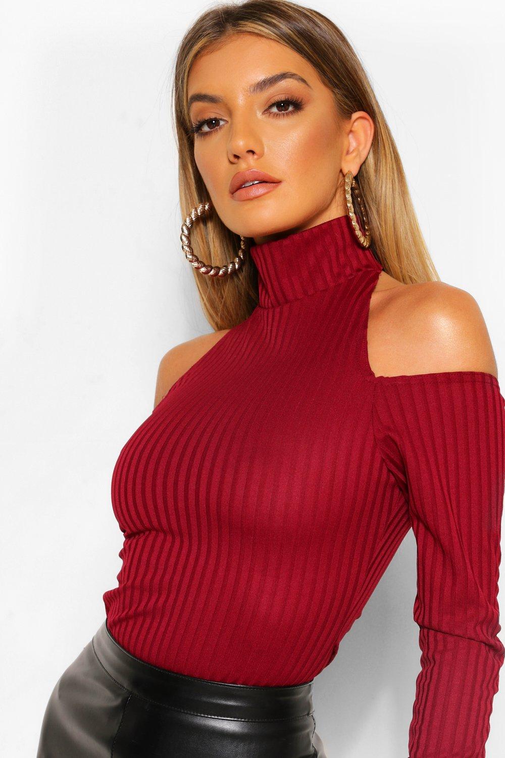 High neck cold outlet shoulder top