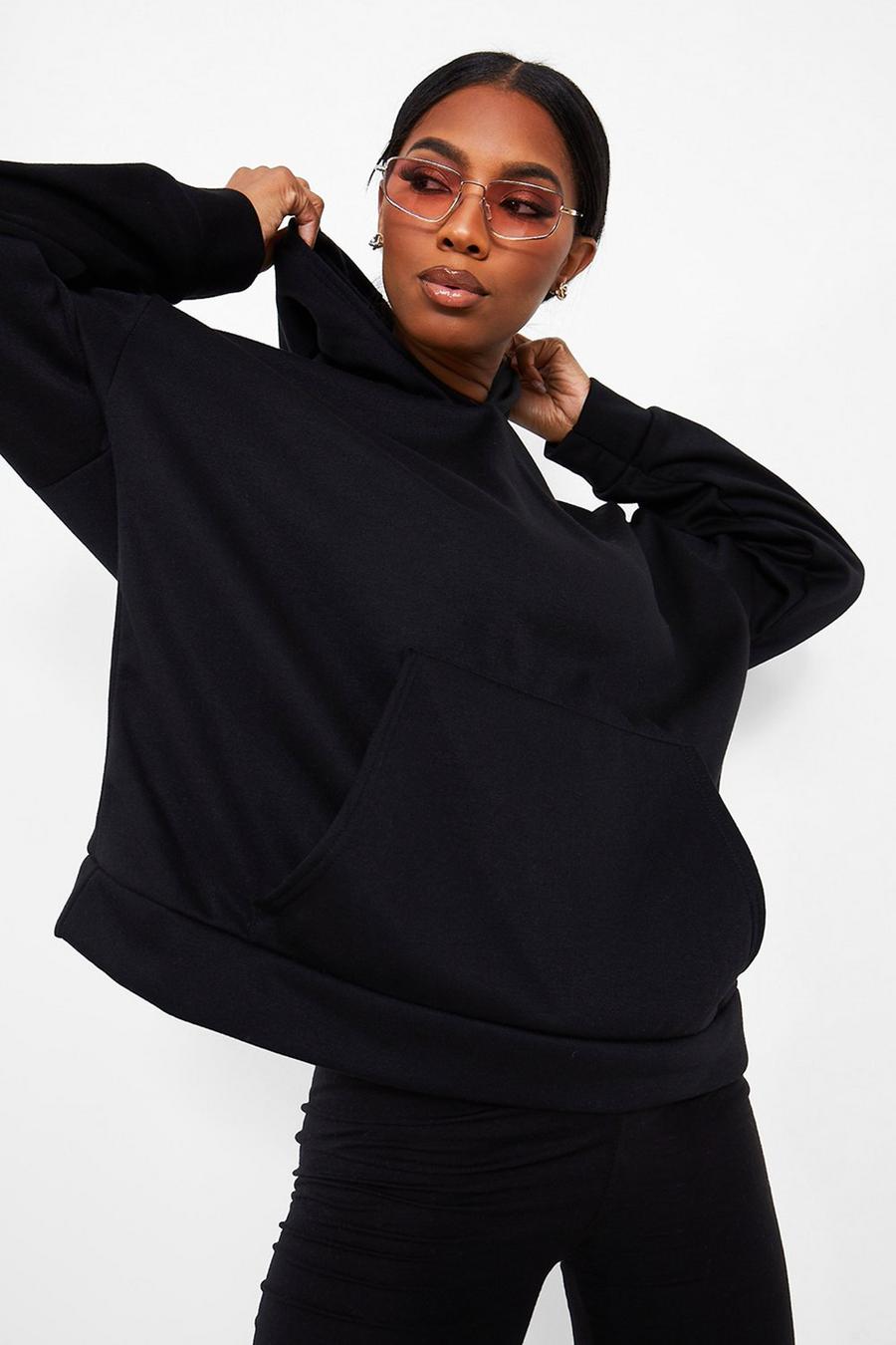 Black Oversize hoodie med ficka image number 1