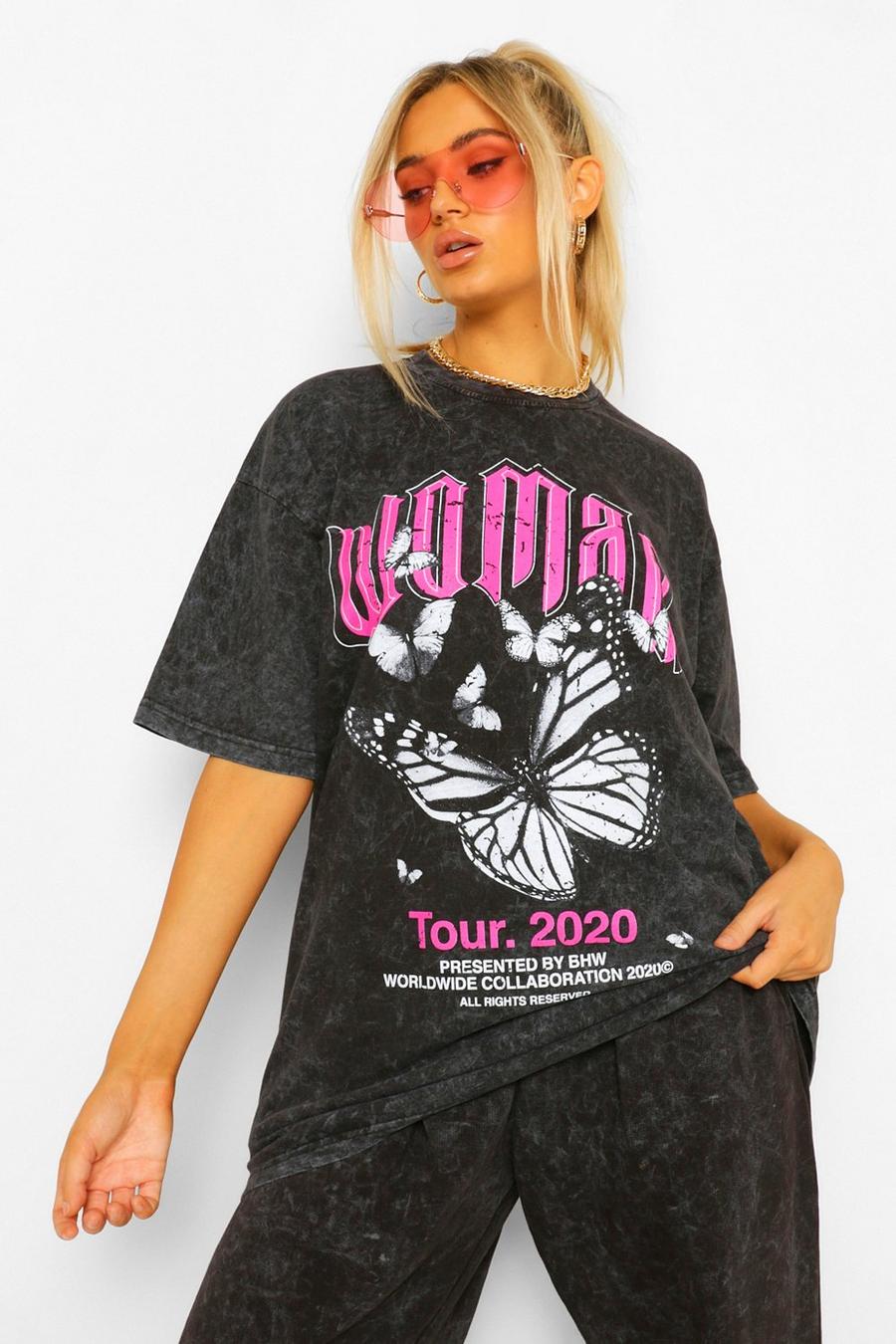 T-shirt oversize à imprimé Woman et papillon , Rose image number 1