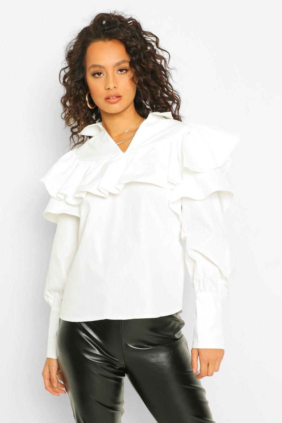 White Geweven Blouse Met Ruches image number 1