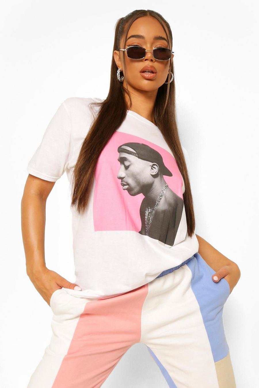 לבן טישרט ממותג עם תמונת פרופיל של Tupac image number 1