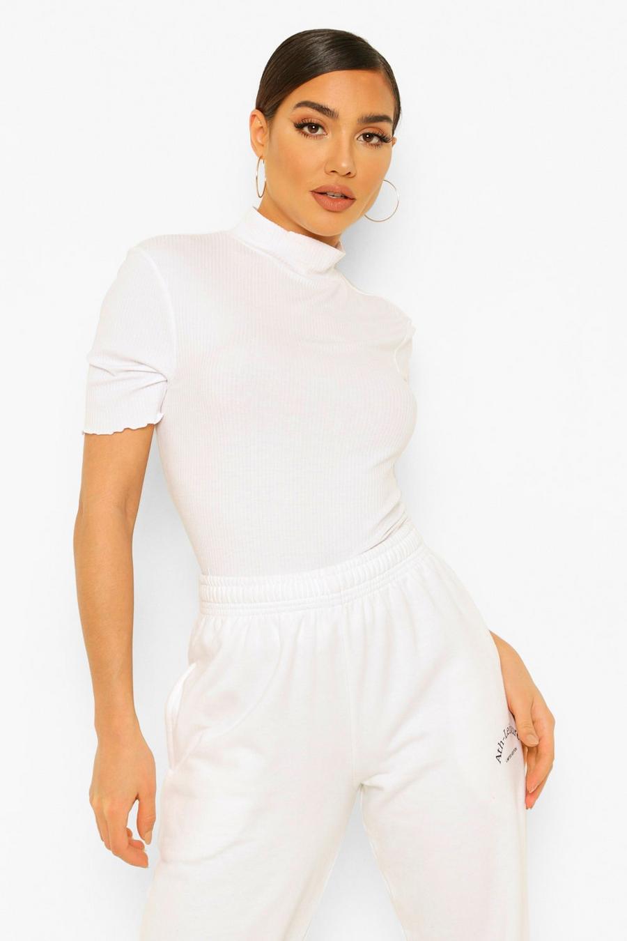 Half Sleeve Ribbed Top, White image number 1