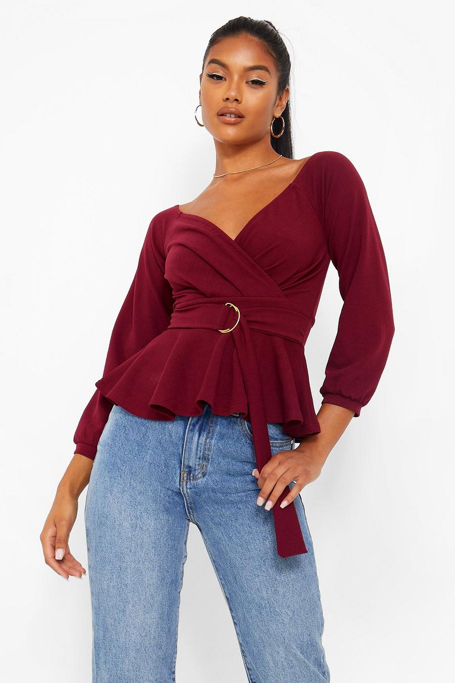 Berry Crepe Off The Shoulder Peplum Top image number 1