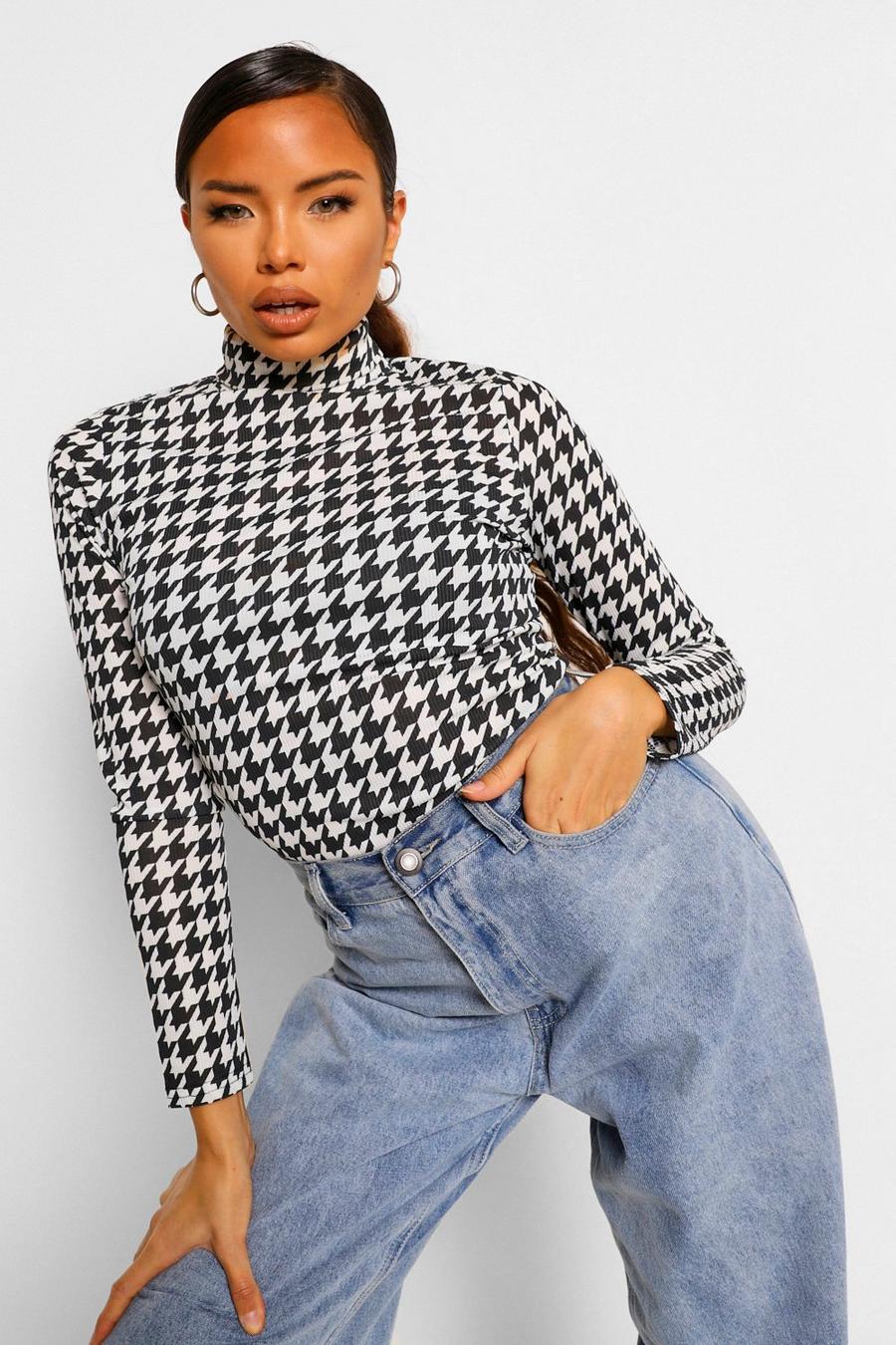 Dogtooth High Neck Long Sleeve Top image number 1