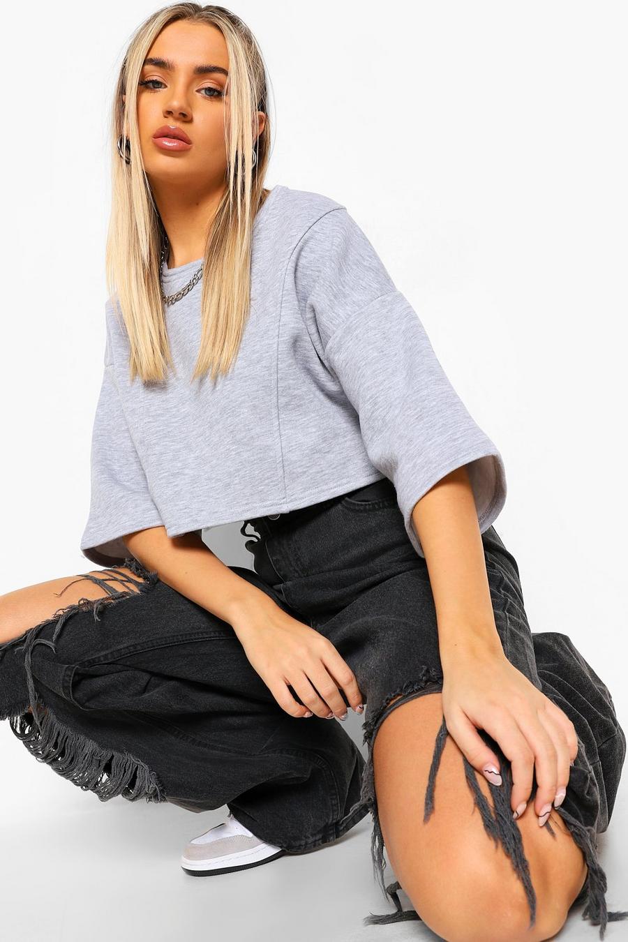 Grey marl Seam Detail Oversized Cropped Sweater image number 1