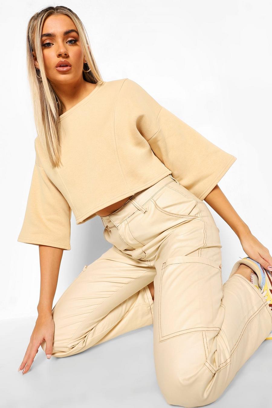Stone Seam Detail Oversized Cropped Sweater image number 1