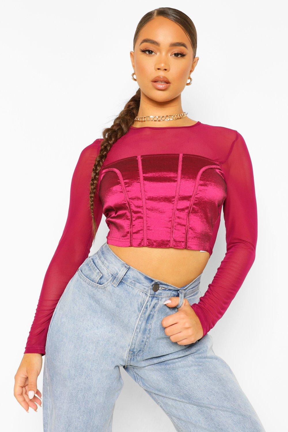 long sleeve crop mesh top