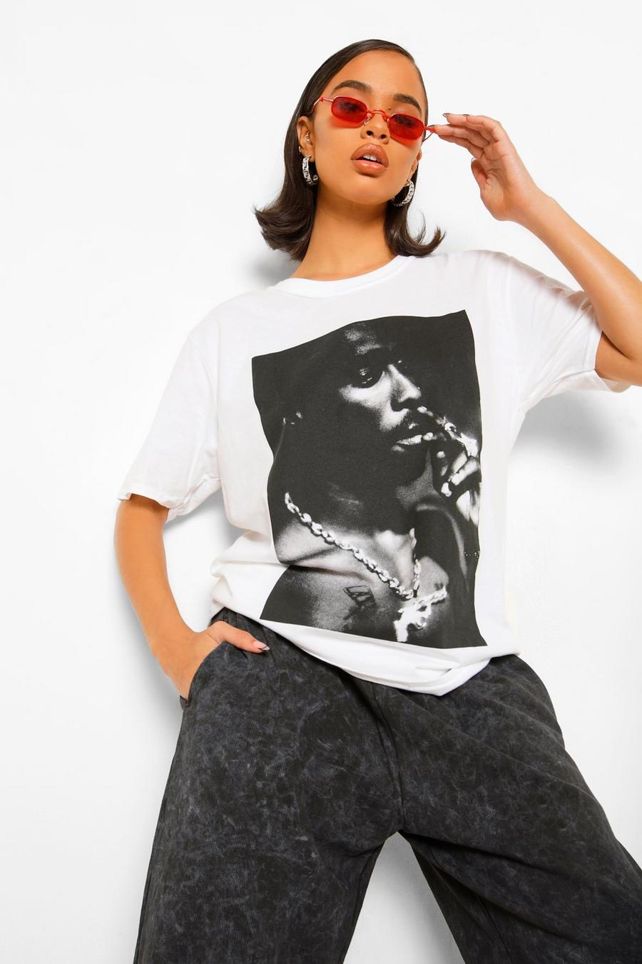 White Tupac Photo License Graphic T-Shirt image number 1