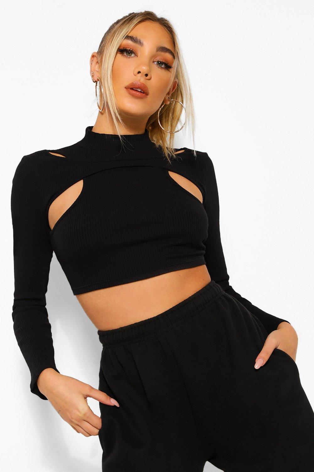 Black cut out store neck top