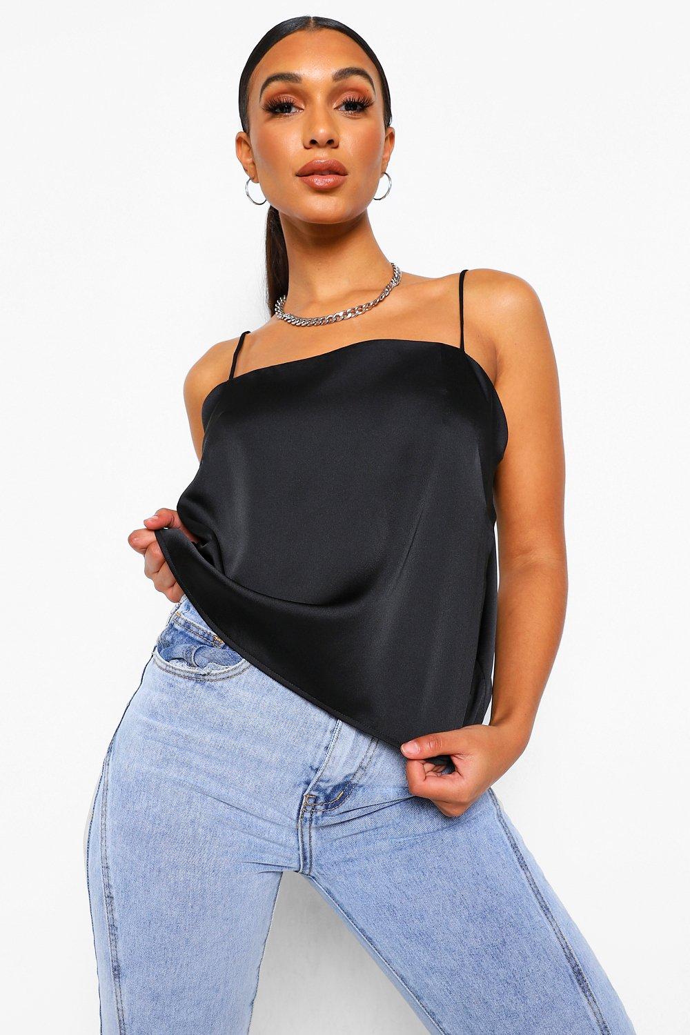 Satin square neck store top