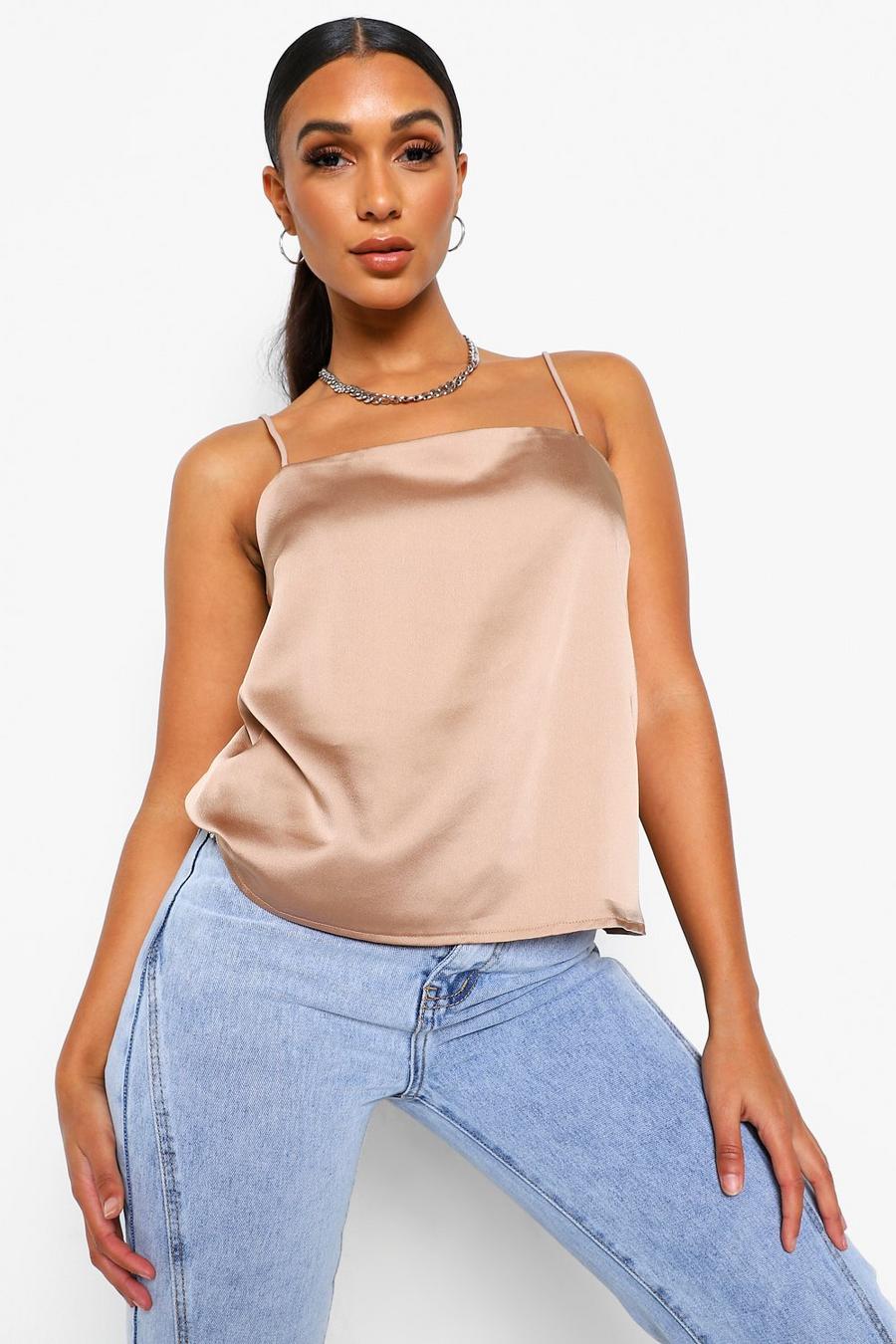 Nude Square Neck Satin Cami image number 1