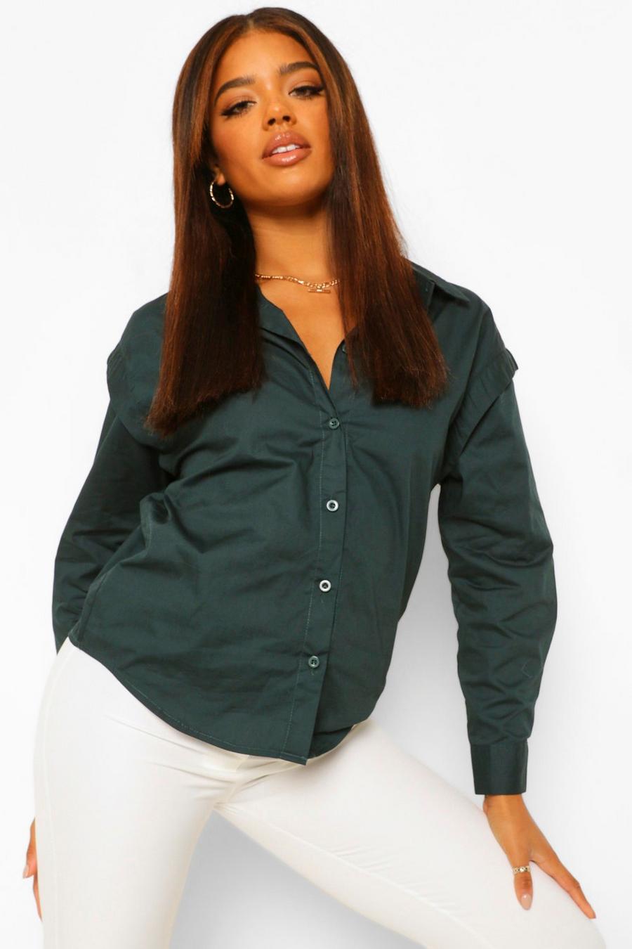 Camiseta tejida con detalle de hombros, Verde azulado image number 1